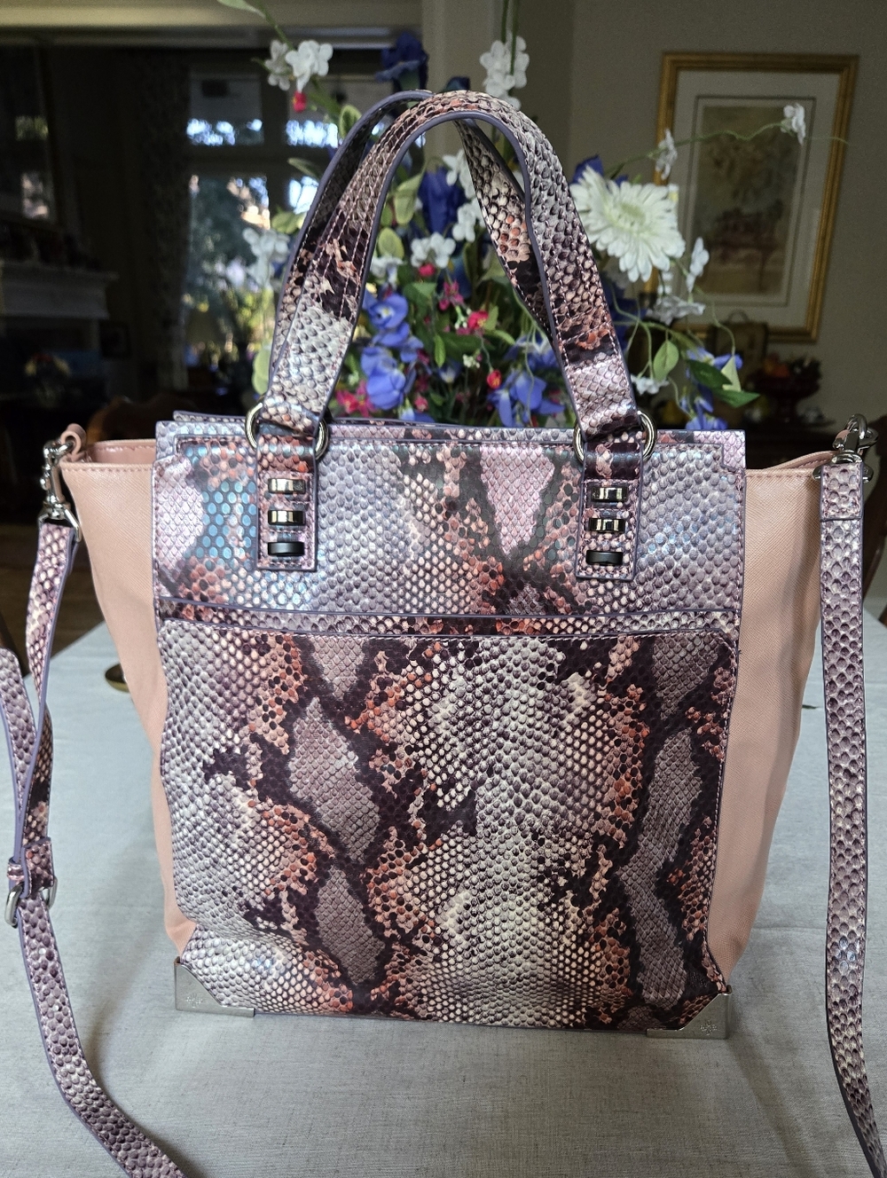 Simply Vera Vera Wang Faux Snakeskin Convertible Tote - EUC
